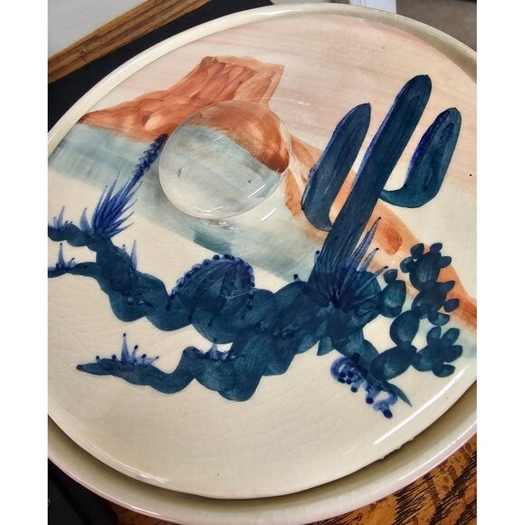 Handcrafted Ellis Pottery Desert Scene Lidded Pottery Bowl - Picture 12 of 13